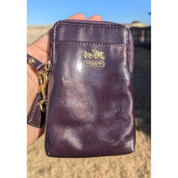Coach Patent Leather Small Vertical Wristlet Pouch Wallet Purple - Picture 1 of 10